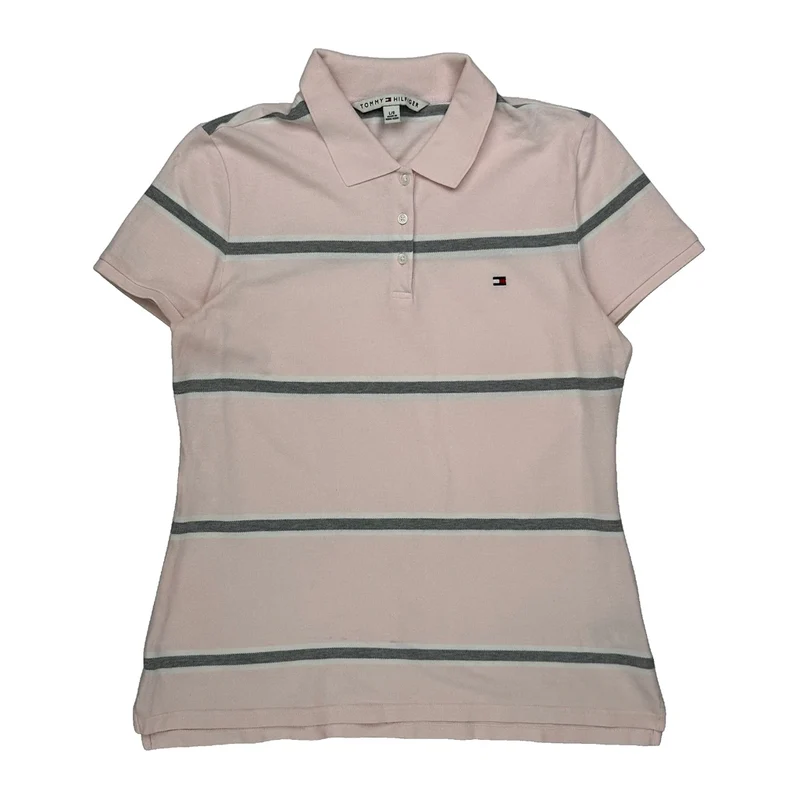 Tommy Hilfiger Striped Polo Shirt - Large Pink Cotton
