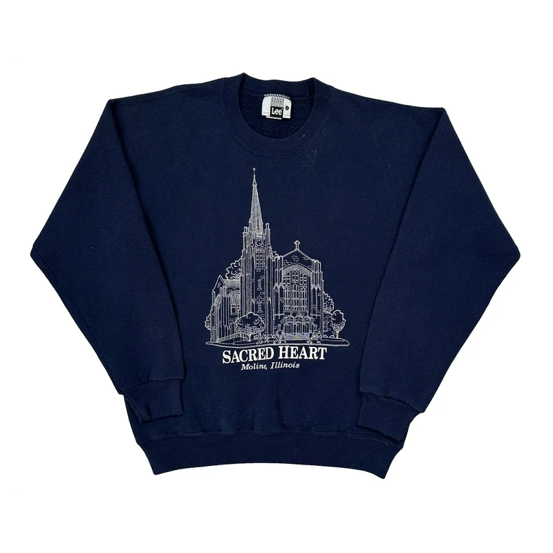 Sacred Heart Moline, Illinois Lee College Sweatshirt - Large Navy Cotton Blend