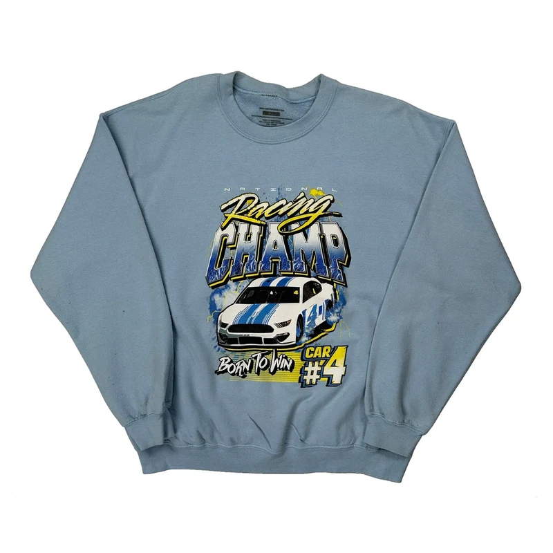 Racing Champ Unbranded Graphic Sweatshirt - Medium Blue Cotton Blend