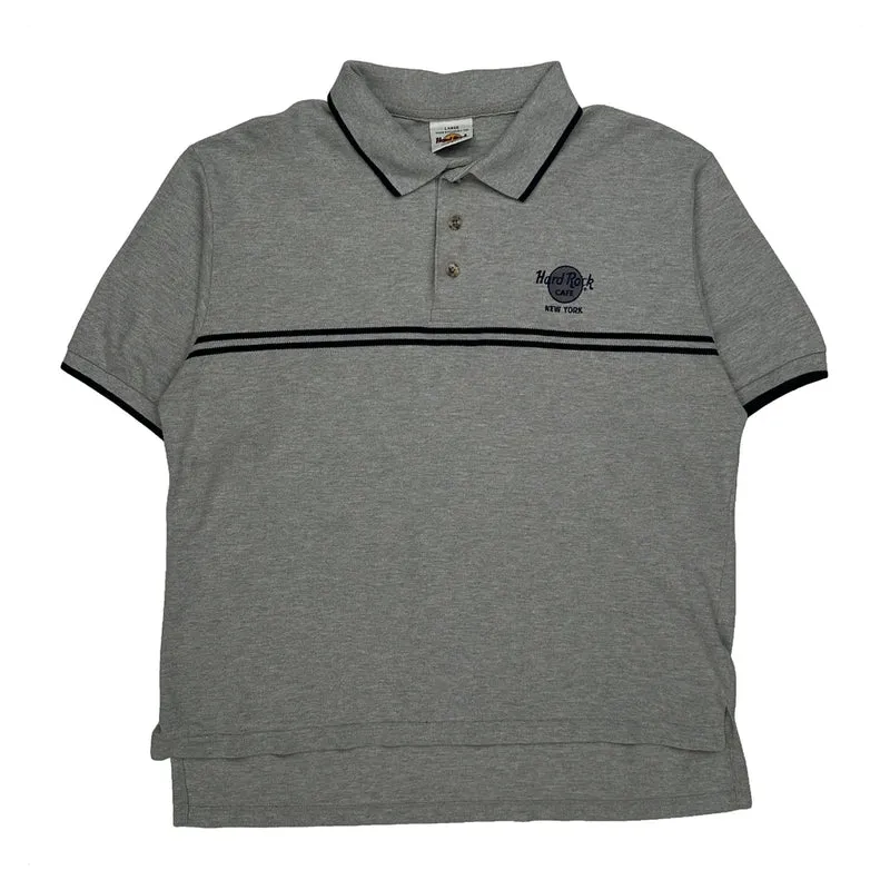 Hard Rock Cafe Striped Polo Shirt - Large Grey Cotton