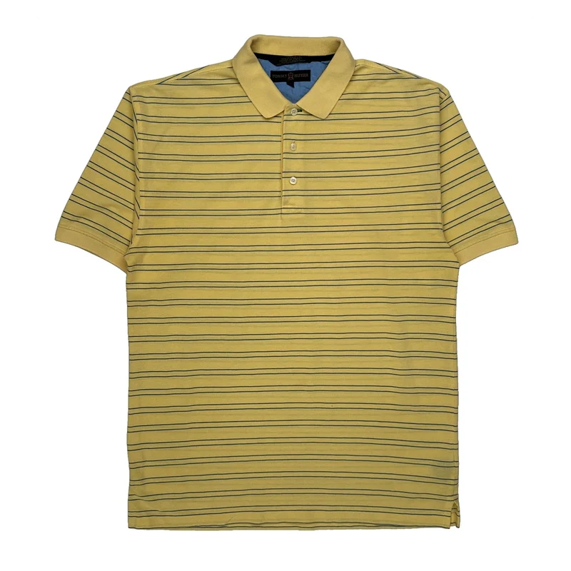 Tommy Hilfiger Striped Polo Shirt - Medium Yellow Cotton