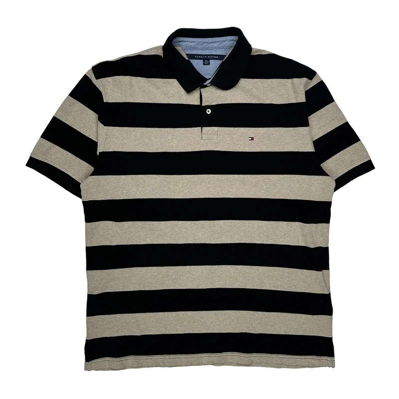 Tommy Hilfiger Striped Polo Shirt - 2XL Beige Cotton