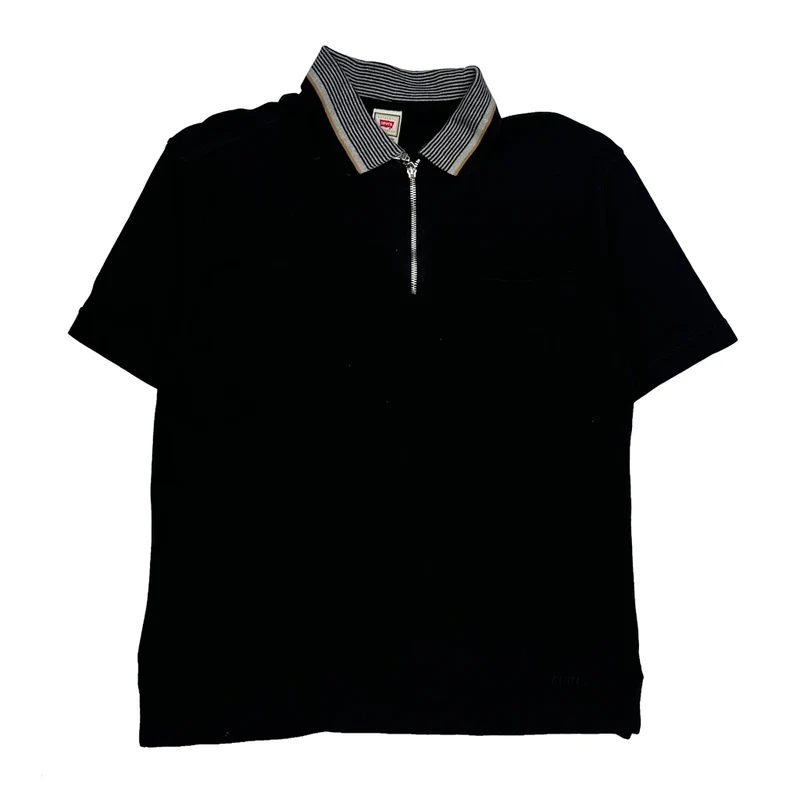 Levis Striped Polo Shirt - Large Black Cotton