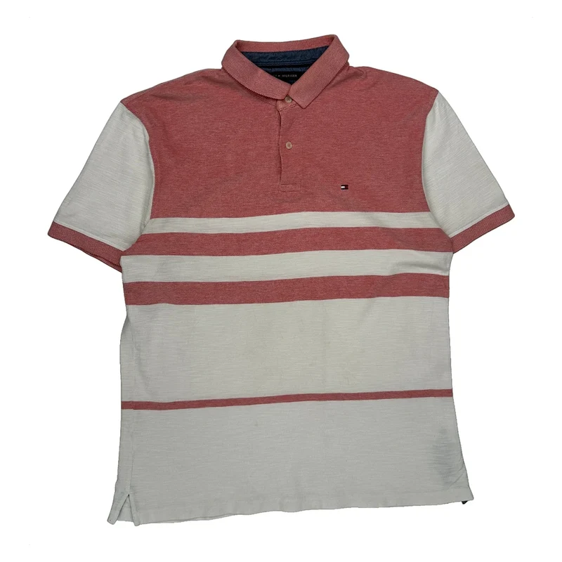 Tommy Hilfiger Striped Polo Shirt - XL Red Cotton
