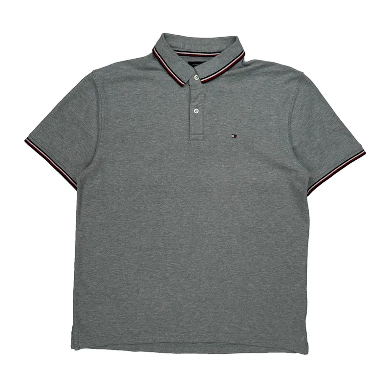 Tommy Hilfiger Striped Polo Shirt - XL Grey Cotton