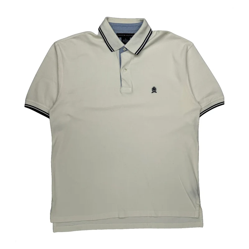 Tommy Hilfiger Polo Shirt - Large White Cotton