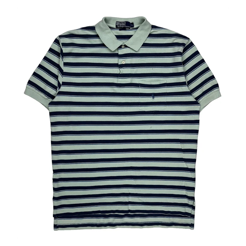 Polo By Ralph Lauren Striped Polo Shirt - Large Green Cotton