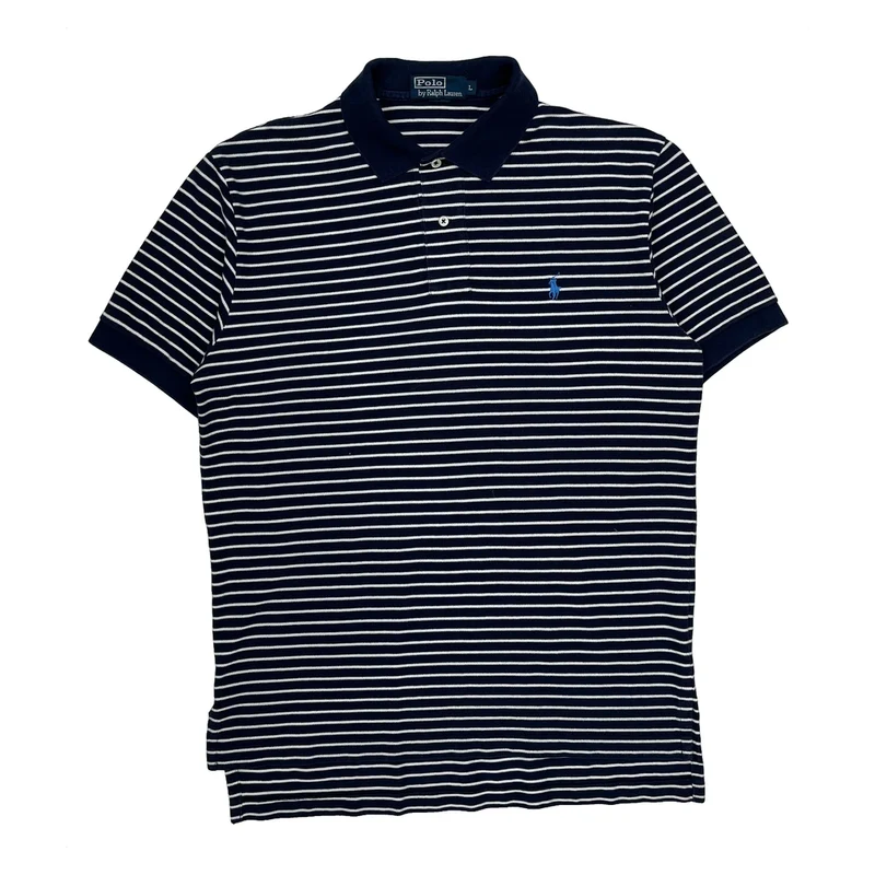 Polo By Ralph Lauren Striped Polo Shirt - Large Navy Cotton