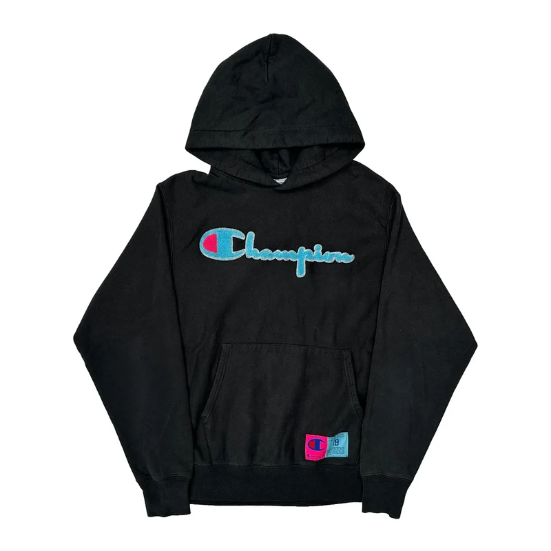 Reverse Weave Champion Spellout Hoodie - Medium Black Cotton