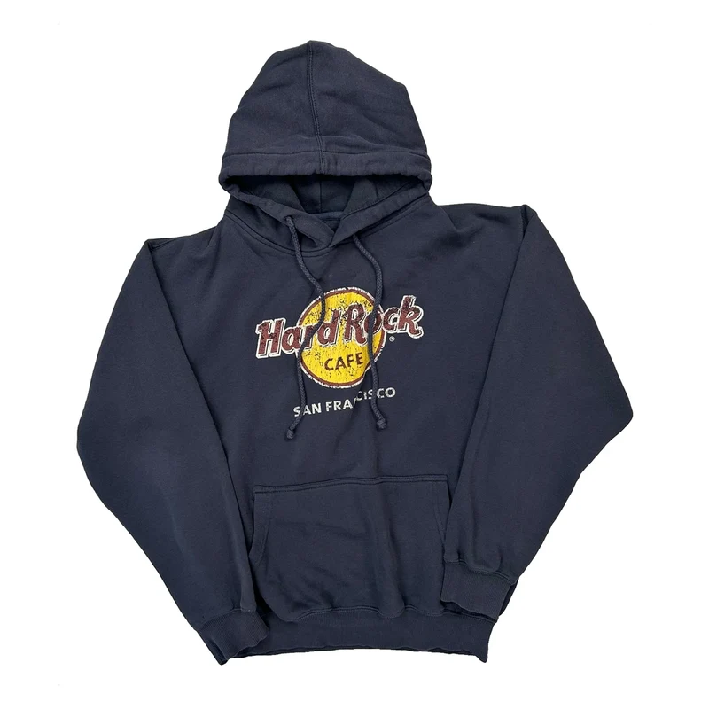 San Francisco Hard Rock Cafe Graphic Hoodie - Large Navy Cotton