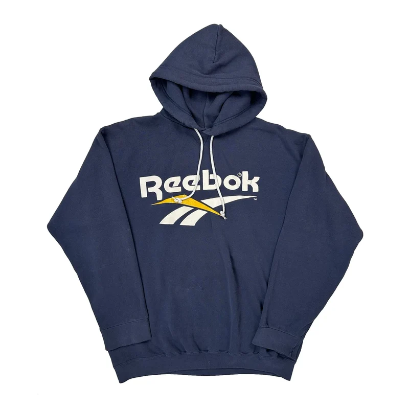 Reebok Spellout Hoodie - Large Navy Cotton