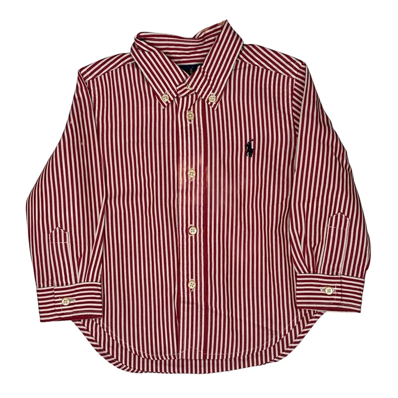 Age 18 Months Ralph Lauren Striped Shirt - 2XS Red Cotton