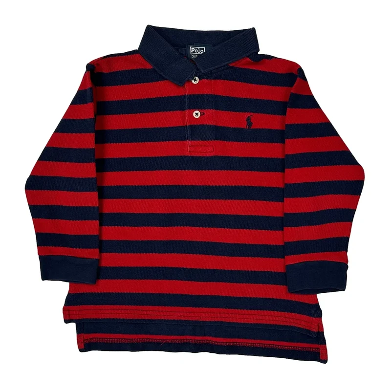 Age 3-4 Polo By Ralph Lauren Striped Polo Shirt - XS Red Cotton