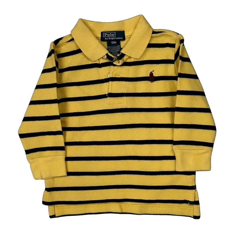 Age 12 Months Polo By Ralph Lauren Striped Polo Shirt - 2XS Yellow Cotton
