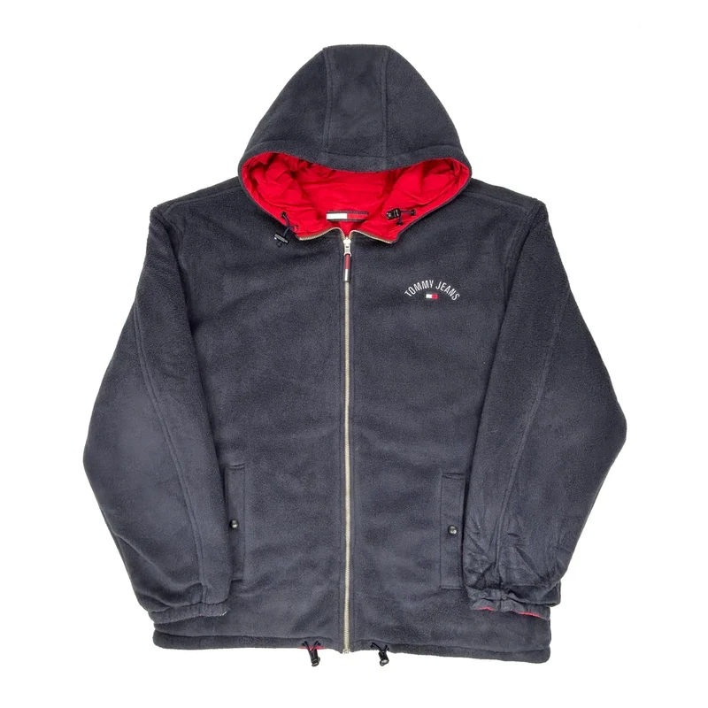 Tommy Jeans Reversible Spellout Fleece Jacket - XL Grey Polyester