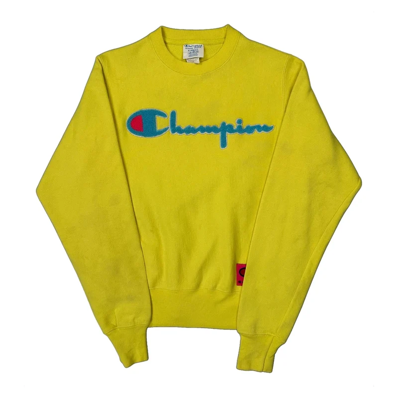 Reverse Weave Champion Spellout Sweatshirt - XS Yellow Cotton