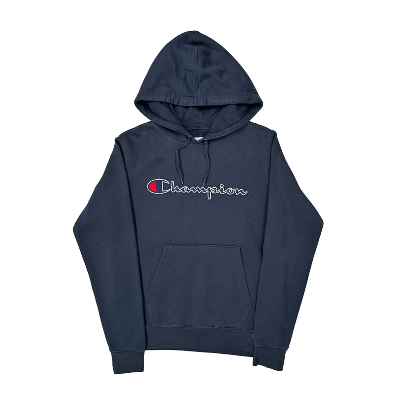 Champion Spellout Hoodie - Small Navy Cotton
