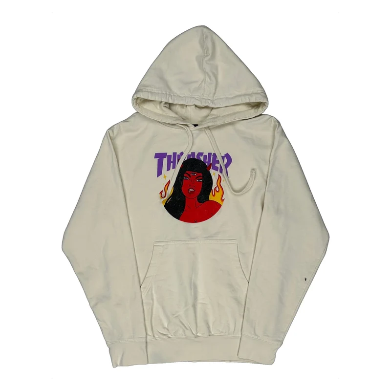 Flame Girl Thrasher Graphic Hoodie - XS Cream Cotton