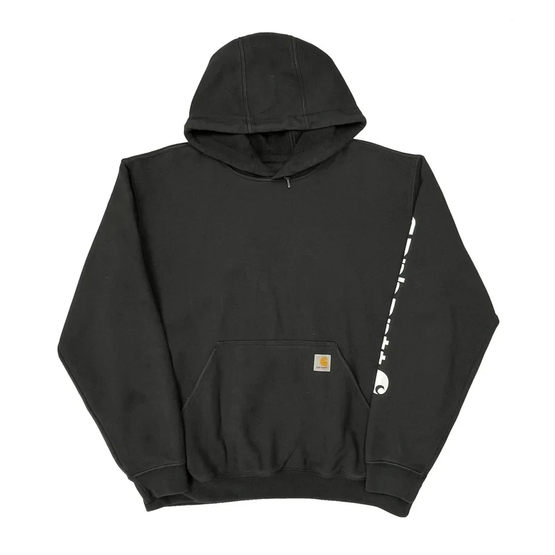 Original Fit Carhartt Spellout Hoodie - Large Black Cotton