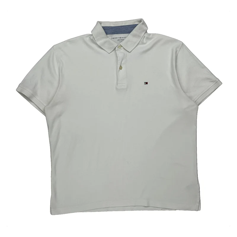 Tommy Hilfiger Polo Shirt - Large White Cotton