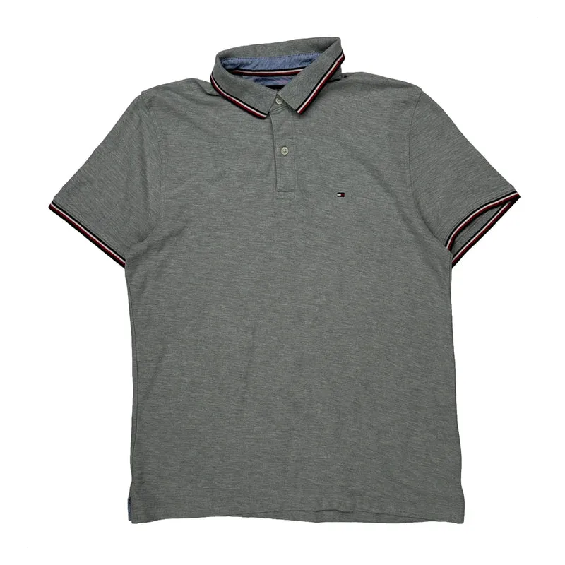 Tommy Hilfiger Striped Polo Shirt - Large Grey Cotton