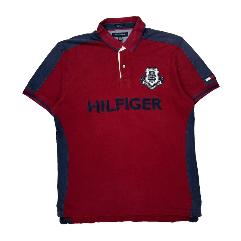 Tommy Hilfiger Spellout Polo Shirt - XL Red Cotton