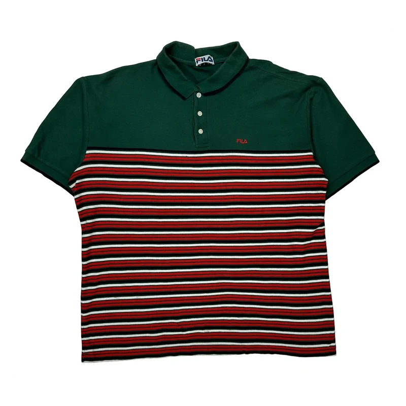 Fila Striped Polo Shirt - XL Green Cotton