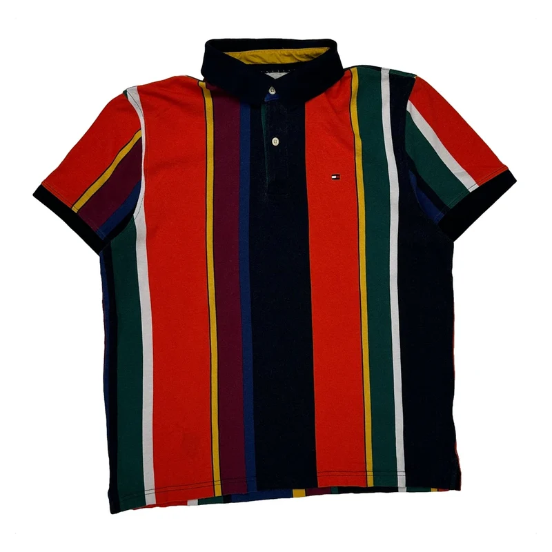 Tommy Hilfiger Striped Polo Shirt - Medium Multicoloured Cotton