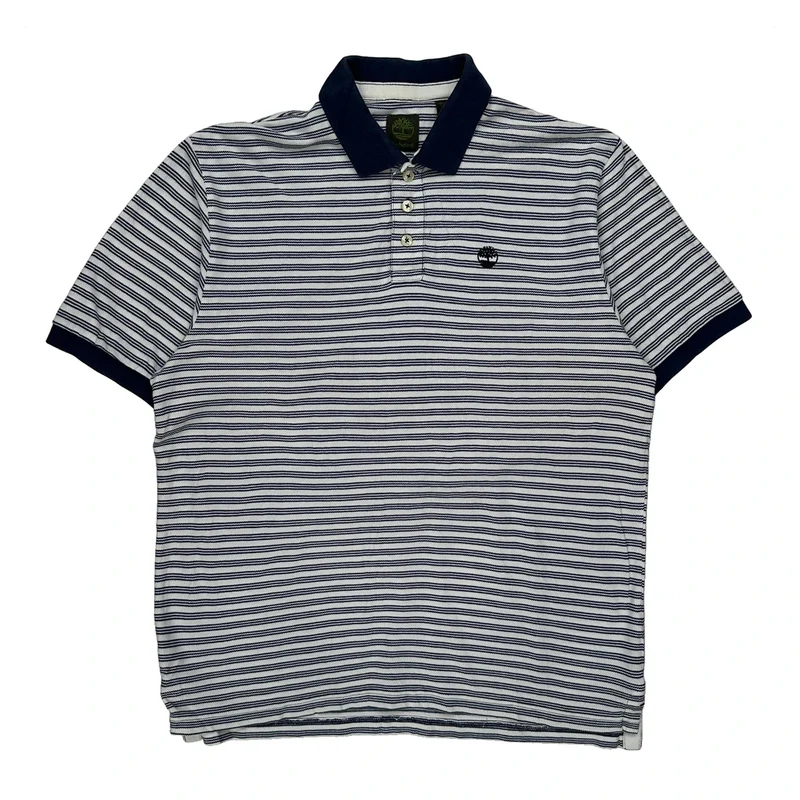 Timberland Striped Polo Shirt - Large Blue Cotton