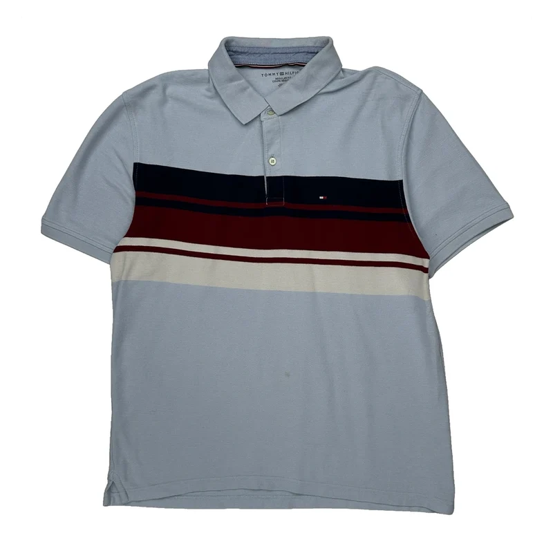 Tommy Hilfiger Striped Polo Shirt - XL Blue Cotton