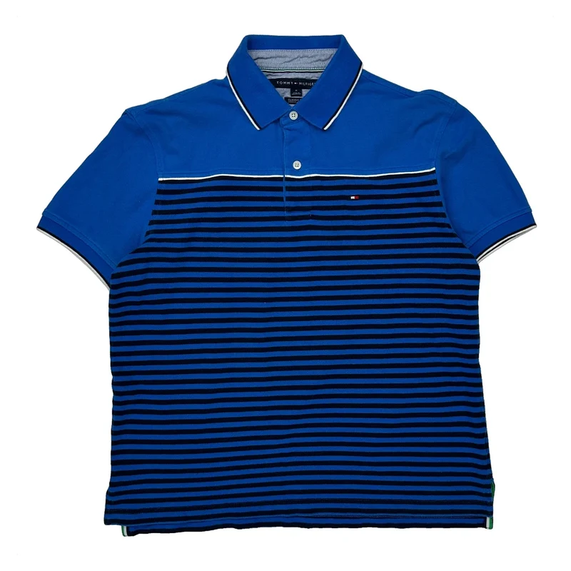 Tommy Hilfiger Striped Polo Shirt - Medium Blue Cotton
