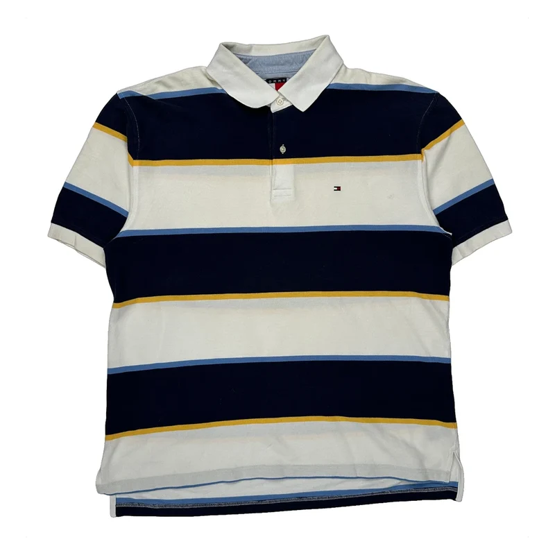 Tommy Hilfiger Striped Polo Shirt - XL Blue Cotton