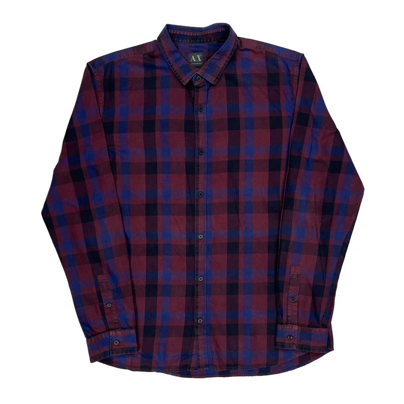 Armani Exchange Checked Shirt - 2XL Burgundy Cotton