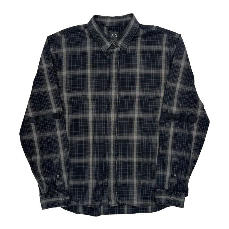 Armani Exchange Checked Shirt - Large Grey Cotton