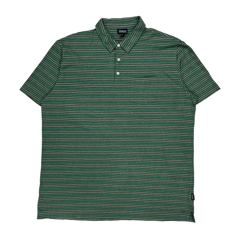 Patagonia Striped Polo Shirt - 2XL Green Cotton