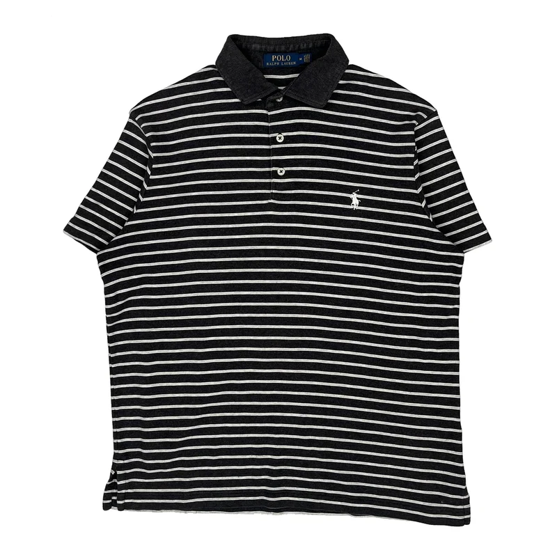 Polo By Ralph Lauren Striped Polo Shirt - Medium Black Cotton