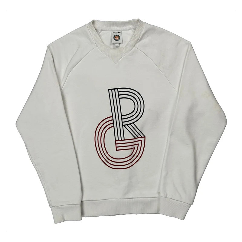 Roland Garros Lacoste Graphic Sweatshirt - Medium White Cotton