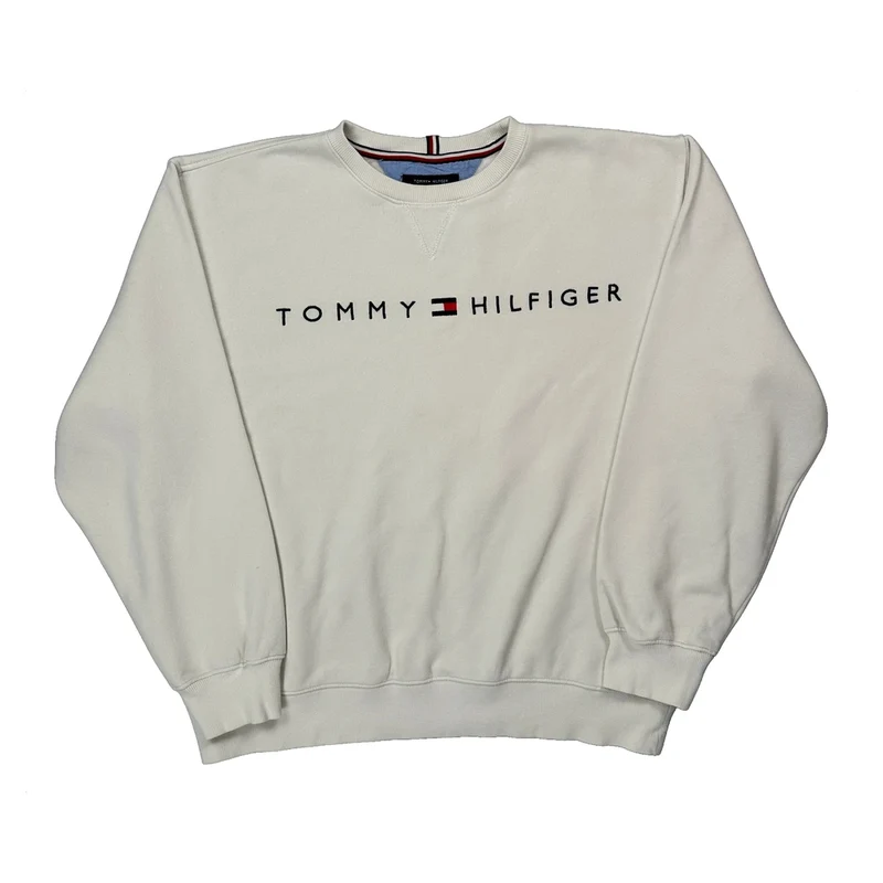 Tommy Hilfiger Spellout Sweatshirt - XL White Cotton