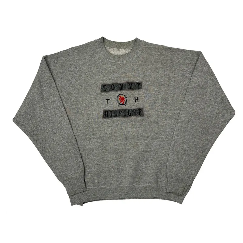 Tommy Hilfiger Spellout Sweatshirt - Large Grey Cotton