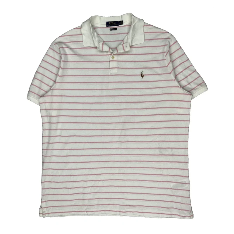 Polo By Ralph Lauren Striped Polo Shirt - Large White Cotton