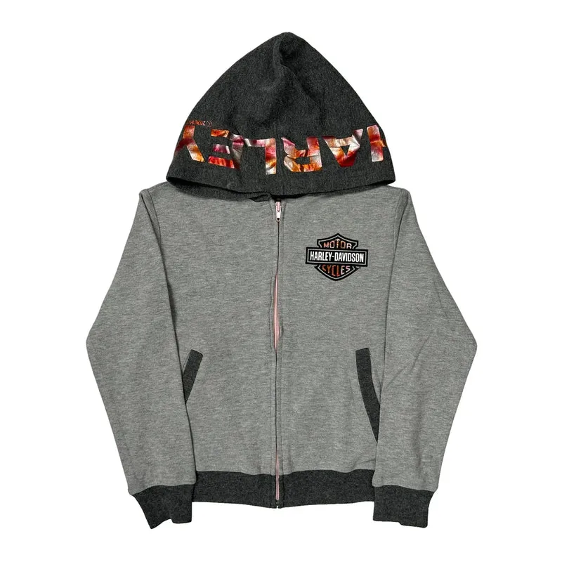 Age 7-8 Harley Davidson Hoodie - Medium Grey Cotton Blend