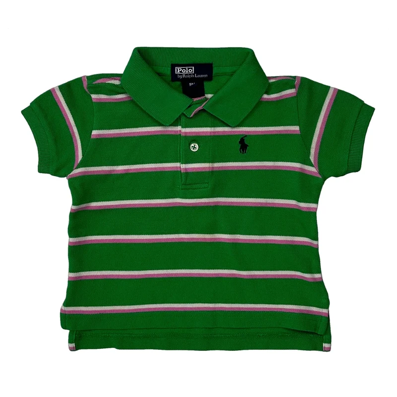 Age 9 Months Polo By Ralph Lauren Striped Polo Shirt - 2XS Green Cotton