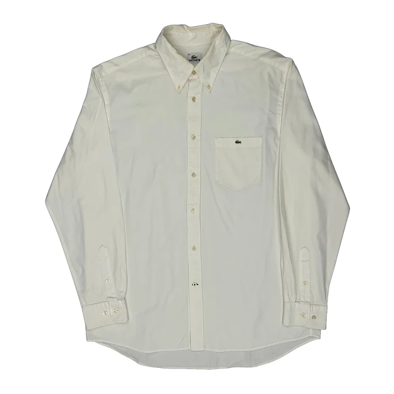 Button-Down Collar Lacoste Shirt - Large White Cotton