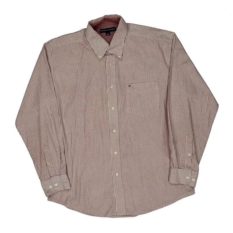 Tommy Hilfiger Striped Shirt - Large Red Cotton