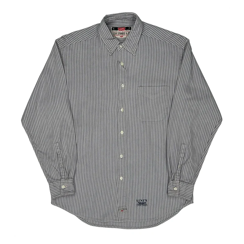 Levis Striped Shirt - Small Grey Cotton