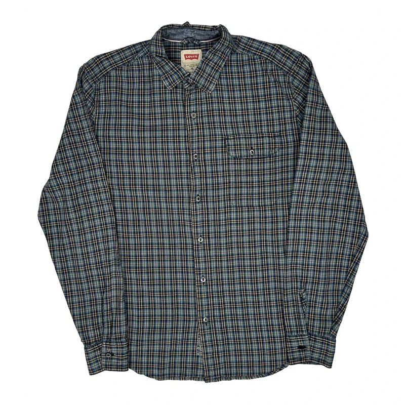 Levis Checked Shirt - Medium Blue Cotton