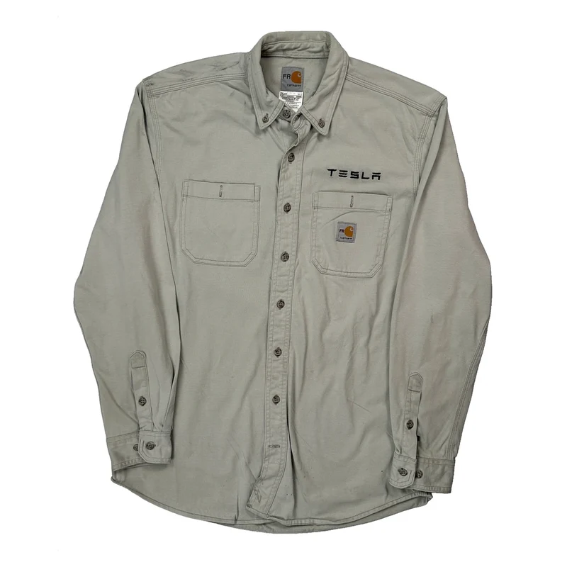Tesla Logo Carhartt Shirt - Medium Beige Cotton