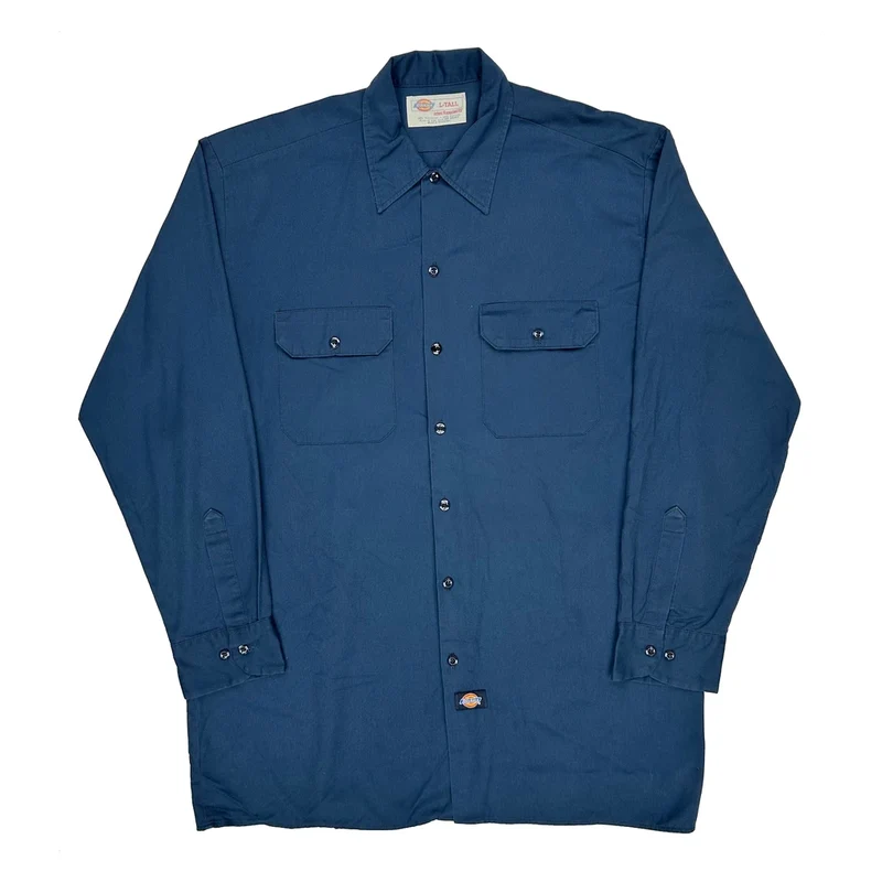 Dickies Tall Shirt - Large Blue Polyester Blend
