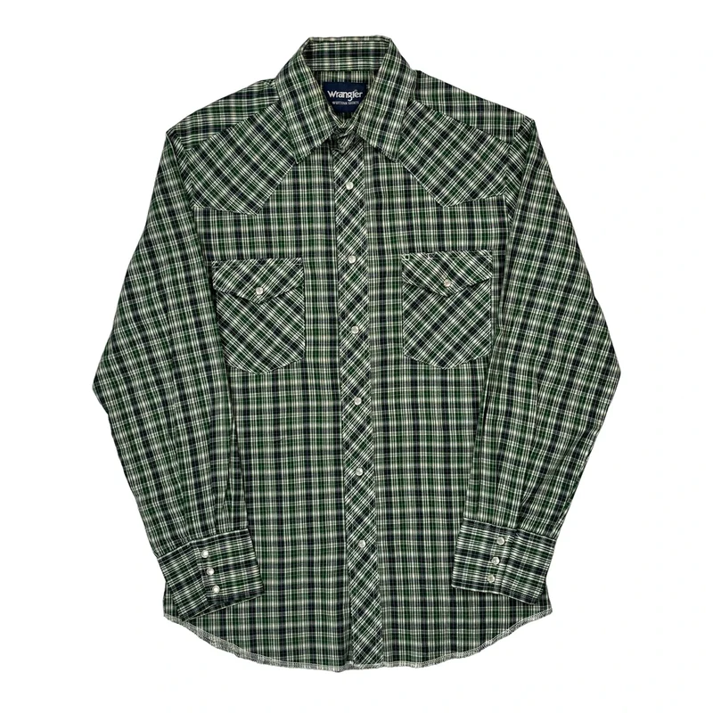 Wrangler Checked Shirt - Small Green Cotton