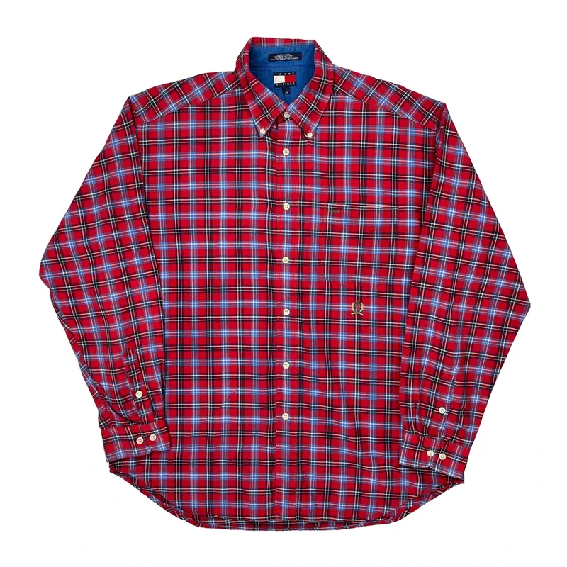 Tommy Hilfiger Checked Shirt - Large Red Cotton